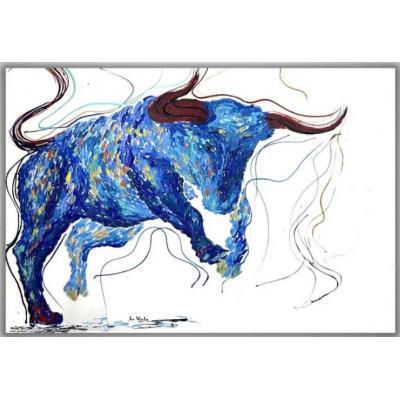 公牛画帆布长角牛抽象原创现代质感动物股票市场办公室装饰 大芬...