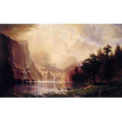 在加利福尼亚州内华达山脉中 阿尔伯特比尔施塔特 古典风景油画 