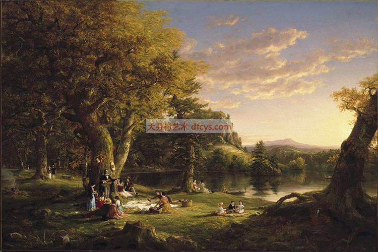 野餐 托马斯·科尔 世界名画  高档风景油画临摹