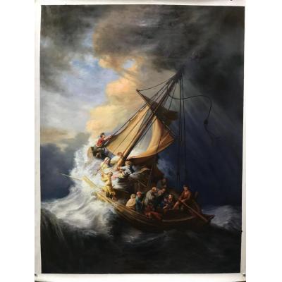 伦勃朗  手绘油画样品 加利利海上的风暴  大芬村油画