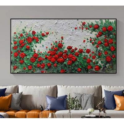  印象花卉 客厅手绘油画卧室床头肌理画奶油风抽象派花卉装饰挂画 美式油画