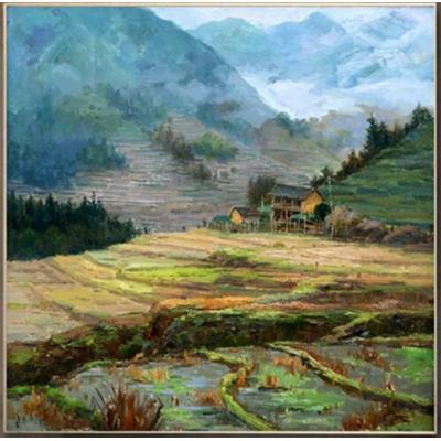 中国风景油画  中国田园 中国乡村的原始山水油画