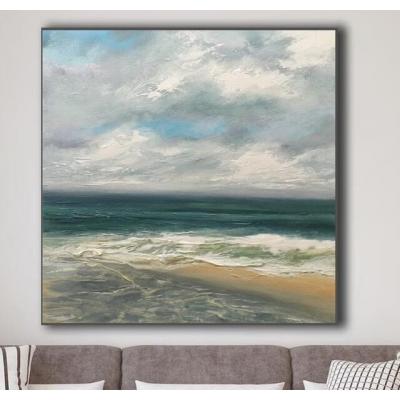 原创海洋抽象油画，大天空和大海绘画，海滩纹理绘画 大芬村油画