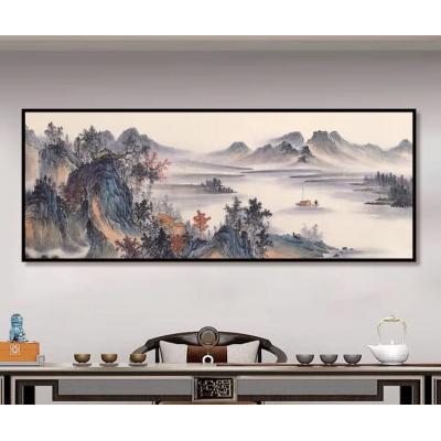 大芬村  纯手绘油画客厅新中式山水风景横版壁画茶室禅意装饰画...