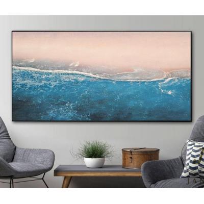抽象油画  大芬村 大蓝色海洋抽象画原创粉红色海滩油画海景抽...