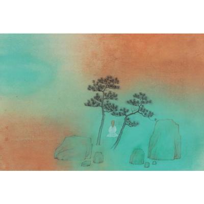 朱建中（1954 年生）纸 本 设色设裱裱框， 46 x 68 厘米 大芬村油画