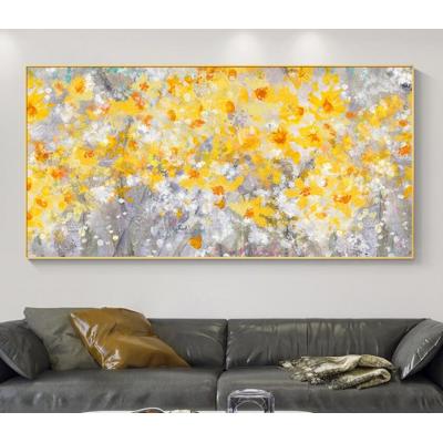 盛开的黄色花朵油画，原创定制纹理花卉风景画波西米亚风格 大芬村油画 
