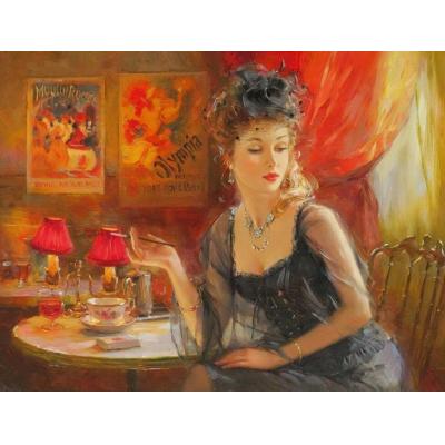 手绘原创绘画女孩 - 定制现代女性艺术画布作为当代咖啡馆酒吧的个性化房间装饰 