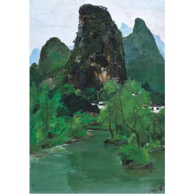 吴冠中 (1919 - 2010) 在漓江边 (I) 油画 59.5 x 41.5 cm  大芬油画