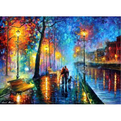 情侣 巴黎街景  — 调色刀油画 城市街景油画 夜景06