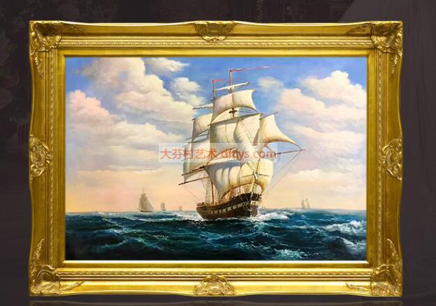 大海帆船油画  一帆风顺欧式横版风景手绘油画
