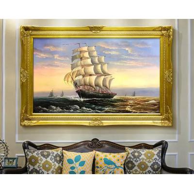 大海帆船油画  一帆风顺欧式横版风景手绘油画 办公室油画01