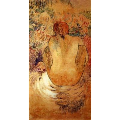 蹲下的大溪地女人 保罗·高更 手绘油画 