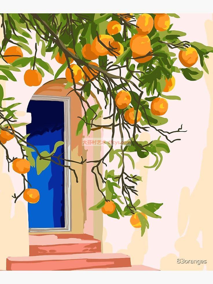  夏季旅行摩洛哥波西米亚橙子 餐厅油画