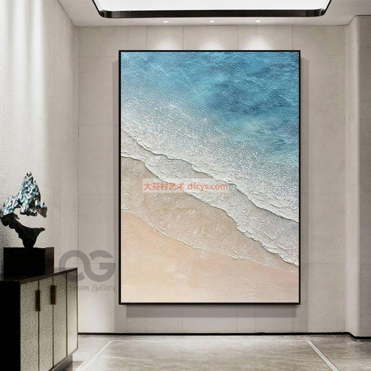 超大海洋抽象画原画沙滩夕阳画蓝色海洋抽象画蓝色大海波浪风景画01