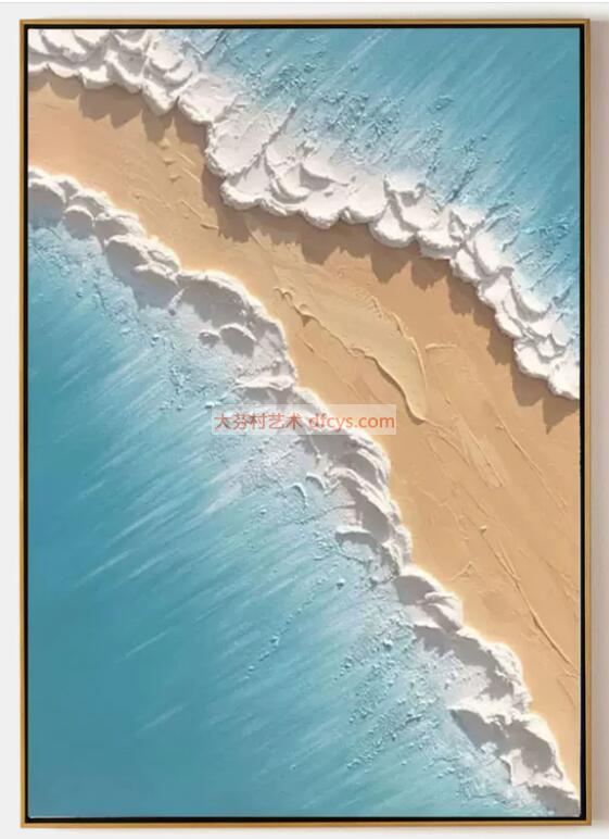 超大海洋抽象画原画沙滩夕阳画蓝色海洋抽象画蓝色大海波浪风景画03