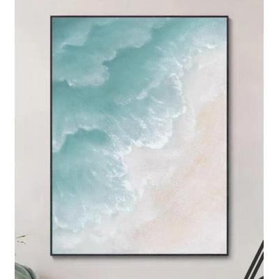 超大海洋抽象画原画沙滩夕阳画蓝色海洋抽象画蓝色大海波浪风景画02