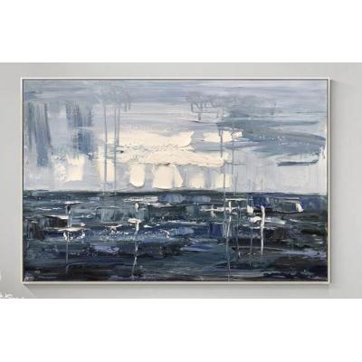 原创海洋抽象画大型灰色纹理抽象画蓝色抽象画白色亚克力抽象艺术客厅艺术 大芬村油画