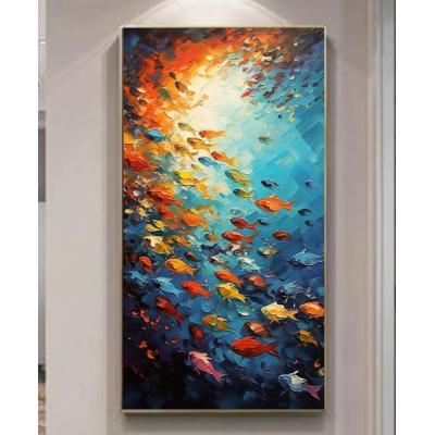 大芬村油画 大型原创鱼油画布上鱼风景画帆布墙壁艺术抽象蓝色大...