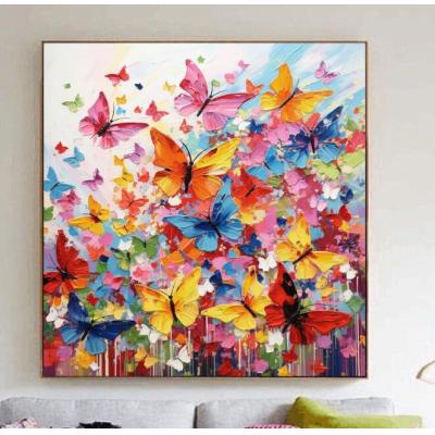 画布上的蝴蝶画抽象彩色绘画花卉画美容墙壁艺术时尚装饰 大芬油画村工作室
