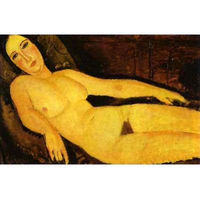 Amedeo Modigliani  裸体斜躺，头靠右臂 阿...