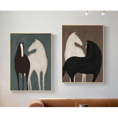 抽象黑白马画布油画、大型原创马画布墙壁艺术、客厅卧室现代动物...