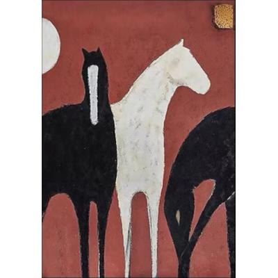 抽象白色和黑色马画布油画、大型原创马画布墙壁艺术、客厅卧室现代动物画 