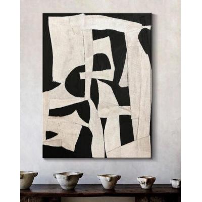 大型原创侘寂极简主义黑色和灰白色抽象画布绘画