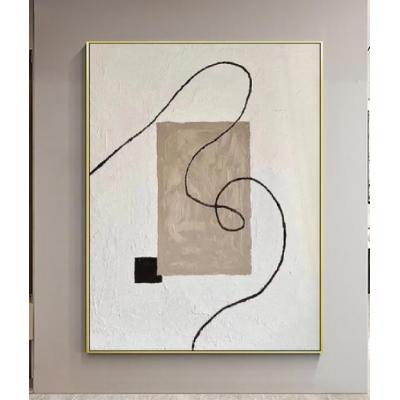 白色和棕色简约绘画、画布上的抽象绘画、纹理墙艺术