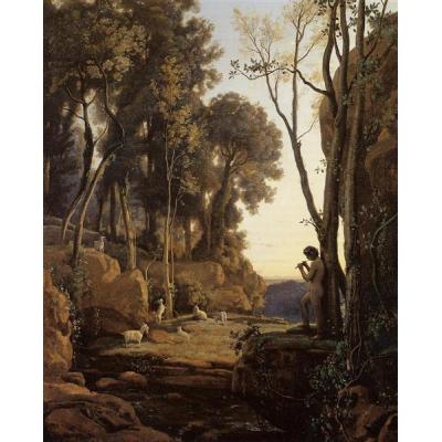 风景，夕阳（小牧羊人） 卡米耶·柯罗 日期： 1840 风格： 新古典主义 主题： 别人 类型： 景观 媒体： 油彩、 帆布