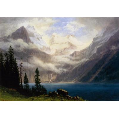 山景 艾伯特·比尔施塔特 日期： 约1879 年 风格： 光主义 类型： 景观 媒体： 油彩、 帆布 地点： 私人收藏 方面： 55.9 x 76.2 厘米