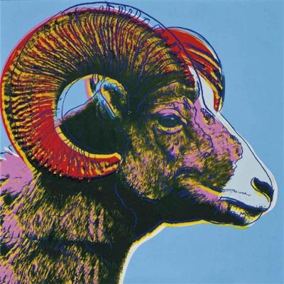大芬村定制安迪・沃霍尔风格《Bighorn Ram (Endangered Species)》主题油画 - 为环保主题咖啡馆营造艺术氛围