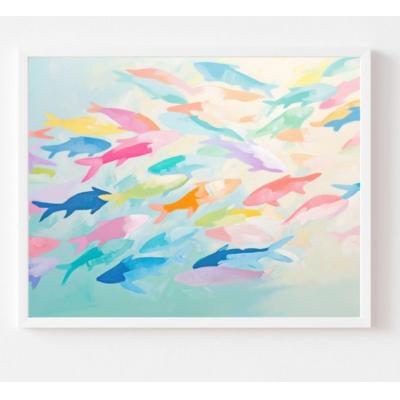彩虹鱼群绘画 | 彩色海岸墙面艺术 大芬村油画