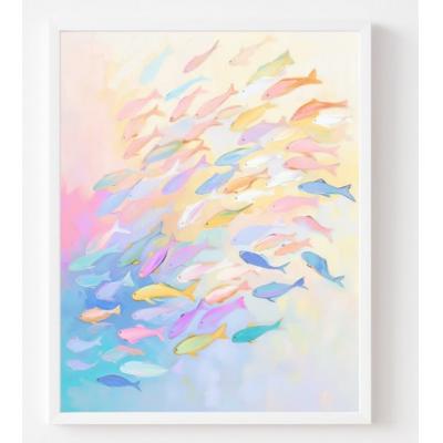 大芬村油画 彩虹鱼群绘画 | 彩色海岸墙面艺术 