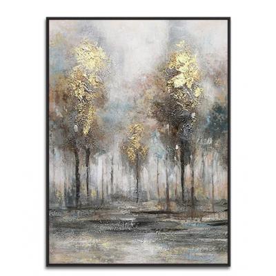 抽象森林油画 金色  大芬村油画工作室