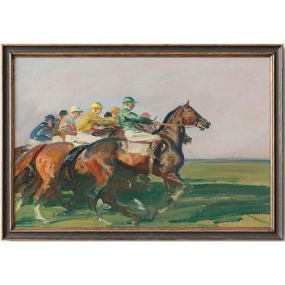 赛马油画  大芬村油画 