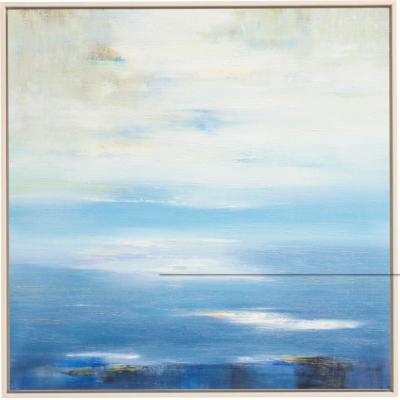 蓝色水生抽象风景框装帆布墙画 大芬村油画