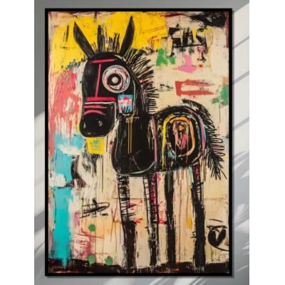 抽象马匹帆布画，浓艳色彩动物艺术，墙面帆布艺术设计，现代风格，即挂式现代装饰品