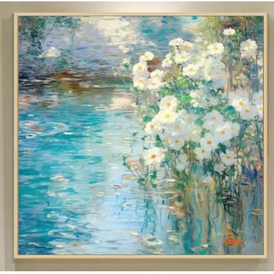 法式高级感手绘油画莫奈花卉抽象奶油餐厅餐桌装饰画