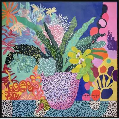 轻奢玄关卧室抽象花卉装饰画 简美原创餐厅手绘油画 金玉满堂 大芬村油画