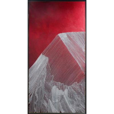 大芬油画村手绘油画 红底银线肌理雪山油画 竖版玄关轻奢落地装饰画