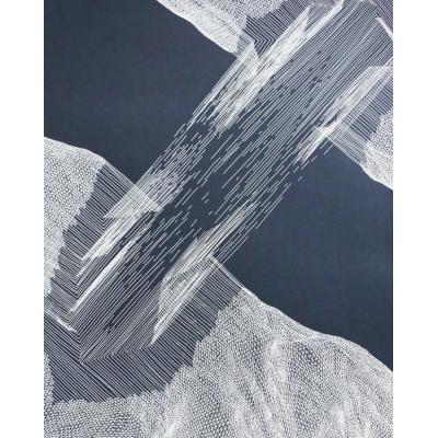 大芬油画村手绘油画 黑底白线线条肌理抽象雪山油画 现代客厅玄关装饰画
