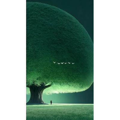 大芬油画村 超现实艺术装饰画 巨型古树飞鸟挂画 孤独意境壁挂...