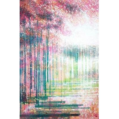 大芬油画村手绘油画 樱花森林小径肌理油画 玄关竖版风景装饰画