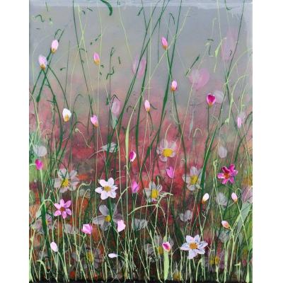 大芬油画村手绘油画 野趣雏菊花丛肌理油画 方形客厅花卉装饰画