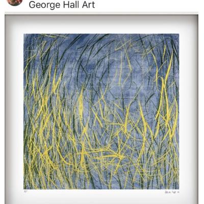 大芬油画村工作室 纯手绘抽象红树林油画 蓝色底黄色线条艺术挂画 现代客厅玄关方形装饰画