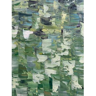 大芬油画村工作室纯手绘厚肌理刮刀油画 森系绿色抽象色块装饰画 现代客厅落地挂画可定制