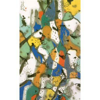 国潮水墨抽象油画 名家张桂铭作品复刻 大芬手绘竖版样板间装饰画