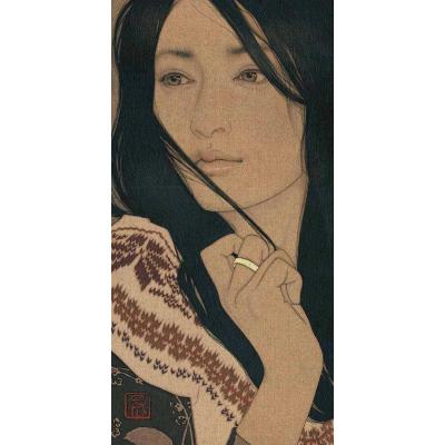 大芬油画村纯手绘 池永康晟美人肖像 日式胶彩工笔人物油画 复古麻布肌理挂画 茶室玄关装饰画